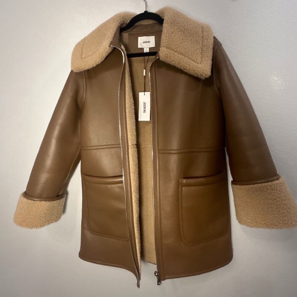 🧥✨ JASON WU Faux Shearling Collar Faux Leather Coat – Small | NWT ✨